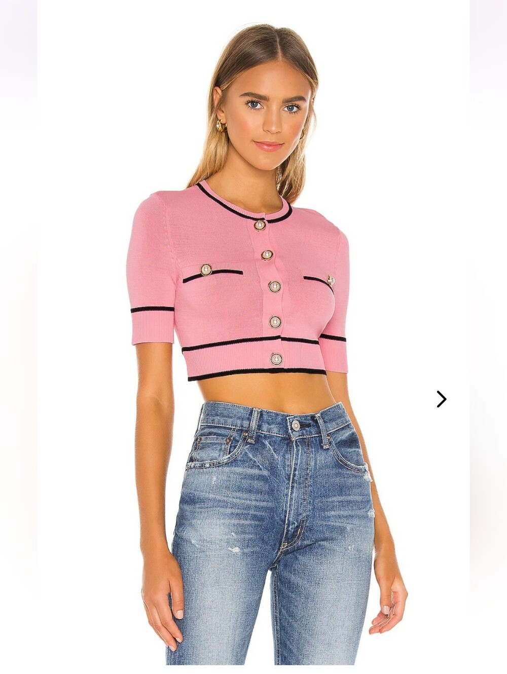 Lovers + Friends Pearl Short Sleeve Crop Cardigan Pink/Black Size S